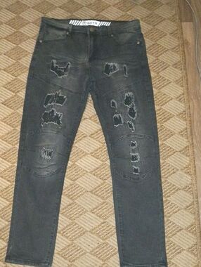 Men's Black Distressed Skinny Jeans with Knee Paneling